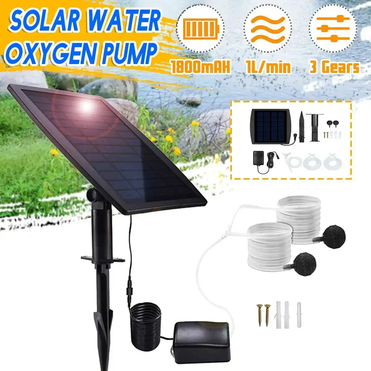Solar Powered Oxygenator Oxyge - Solar Pond Aerator Oxygen Pump ulasan dan harga